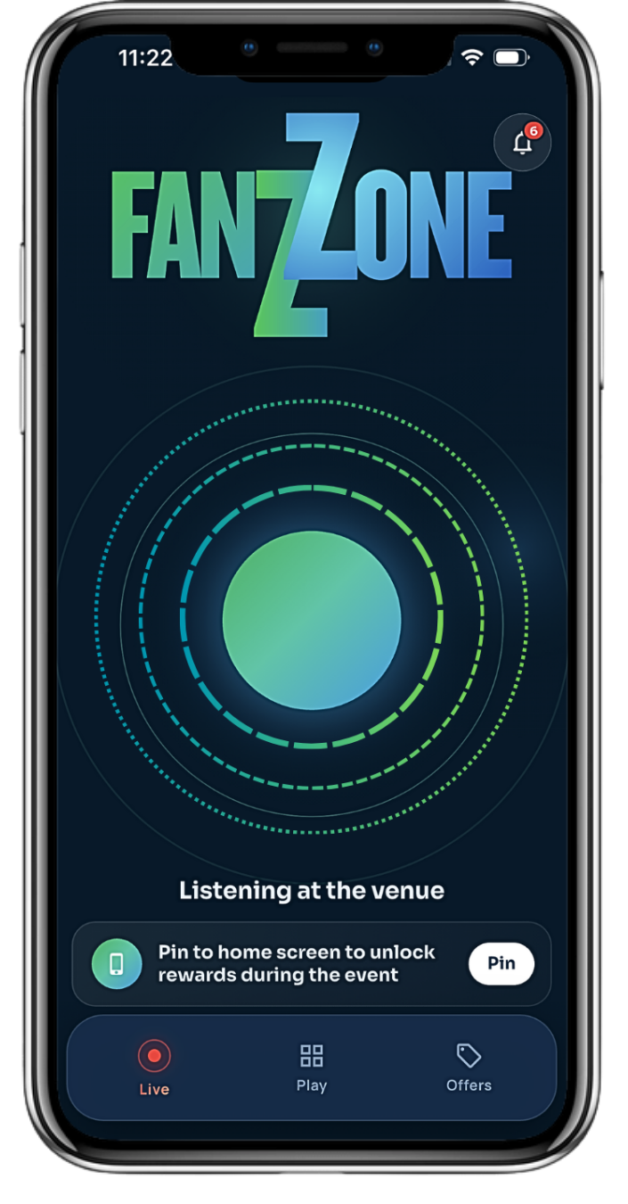 The FanzZone app running on a phone